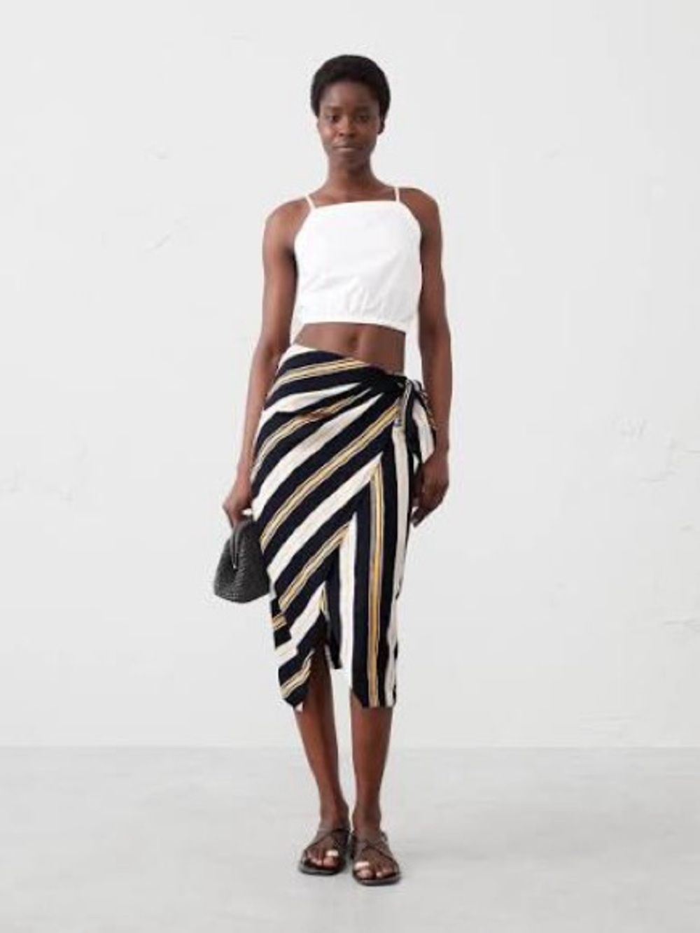 Banana Republic Striped Wrap Midi Skirt